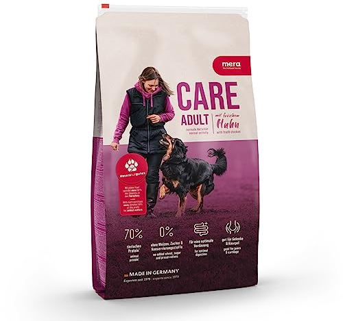 mera Care Adult Huhn (3x1kg), Hundefutter für normal aktive Hunde jeder Rasse, mit 70% tierischen Protein, ohne Weizen