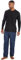 Mens Long Sleeve Plain Top Checked Bottoms Sleepwear Pajama Set Crew Neck Warm Cozy Super Soft Adults Loungewear (Blue-Charcoal, 2XL)