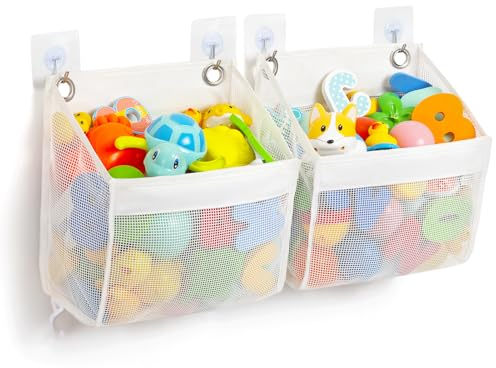 LIGEREZA 2 Cubicles Bath Toy Organizer for Tub, 5 Gallons Large Opening Bath Toy Storage Organizer, Quick Dry Baby Bathtub Toy Storage for Tub, Bathtub Toy Holder for Easy Access and Sorting of Toys