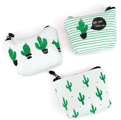 WJUAN 3 Pièces Mini Porte Monnaie, Blanc + Vert, Toile Pochette Maquillage Design Mignon avec Fermeture Glissière Pochette Rangement Sac a Main pour Stockage cosmétiques Cartes 0,2 x 11,3 x 2,3 cm