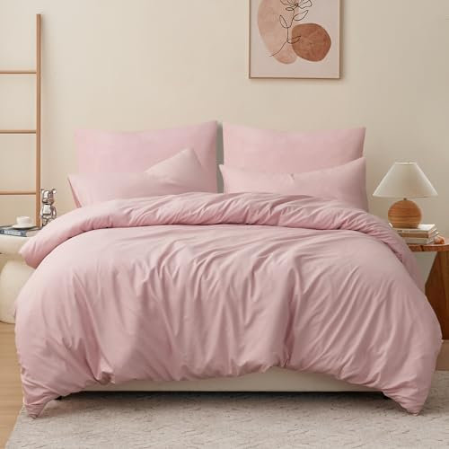 RUIKASI Bettwäsche 240x260 3 teilig Rosa - Bettbezug 240 x 260 Set mit Kissenbezüge, Bettwäsche-Sets 260x240 aus Mikrofaser mit Reißverschluss Weich und Bügelfrei