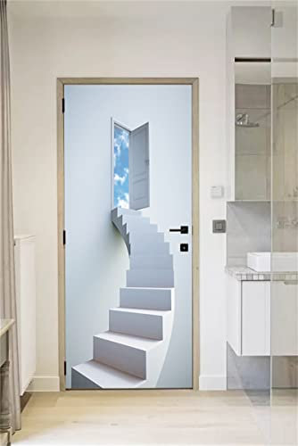 FLFK 3D Türtapete Selbstklebend TürPoster 85x215cm-Weiß Spiral Treppe Türaufkleber Abziehen und Aufkleben Mauer Aufkleber Zuhause Dekor(2 Stk/Set)