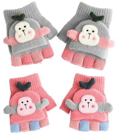 LGWJHCY Guanti Mezze Dita per Bambini, Guanti Mezze Dita Con patta Guanti, Guanti in Maglia per Bambini, Guanti Cartoon per Ragazze e Ragazzi, per Ragazze e Ragazzi dai 5 Ai 10 Anni