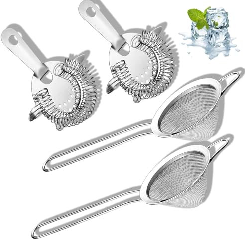 4pcs Cocktail Strainer, Cocktail Filter, Practical and Multifunctional fine mesh Strainer, Suitable for Filtering Coffee Grounds Tea Leaves Juice Cocktail Washing Rice sieving Flour