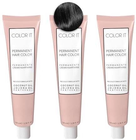 COLOR.IT by BM - Permanente Haarfarbe in Salonqualität, 3x 100ml (2.0 Natur Schwarz-Braun, 3er Pack)