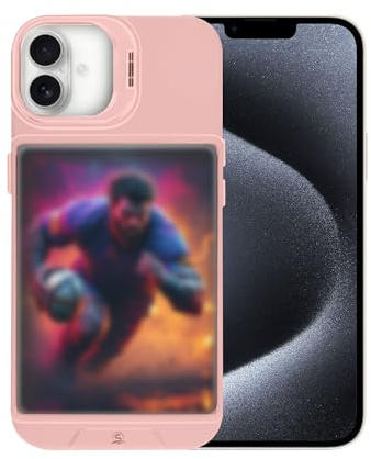 Display-Handyhülle für iPhone 16, integrierter Kameraständer, inkl. 5 TCG/Foto-Display-Toploader, kompatibel mit Pokémon, Panini, magischen Sammlern, Basketball, Fußballkarten und Fotos (Rosa)