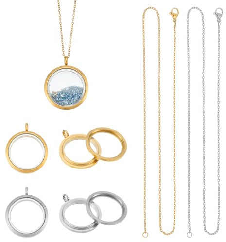 UNICRAFTALE 2 Set Medaillon Anhänger Edelstahl 2 Farben Schwimmend Glas Bilderrahmen 23mm Schmuck Halskette Living Memory