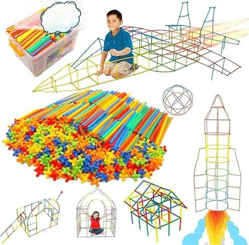 WYSWYG 800 Pieces Reusable Construction Tubes and Connectors Toys, Fort Building Toys for Kids Age 3+, STEM Creative Building Games.