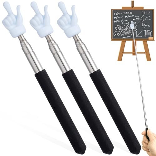 PAGOW 3 palitos retráctiles para profesores, puntero de mano, palos de señalar con los dedos para estudiantes, suministros escolares extensibles para leer, aula (negro)