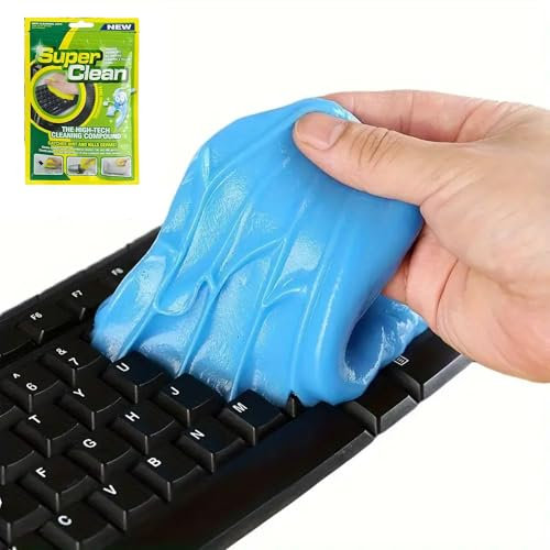 AUNEK Keyboard Cleaner Gel, Reusable Cleaning Putty Slime for Computer, Laptop, Car Vents, Soft Flexible Slime Dust Remover Remote Control, Camera, Fan Grills, and Office Electronics (Blue, 2 Pack)