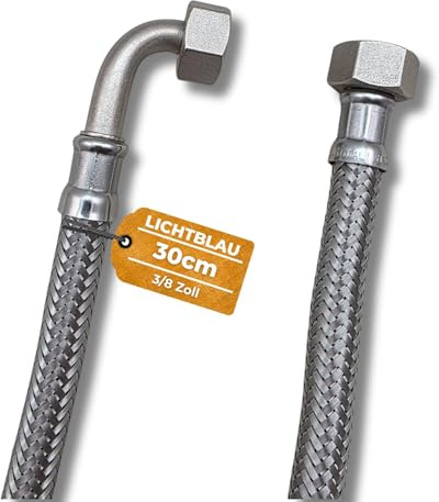 LICHTBLAU Panzerschlauch 30 cm 3/8 Zoll mit 90° Winkel Anschluss-Schlauch | Edelstahl Flexschlauch für Trinkwasser – knickfest für Wasserhahn, Armatur, Eckventil, Bad und WC Spülkasten