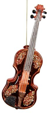 Christbaumschmuck Glas 20cm - Geige Figur zum Aufhängen - Weihnachtsbaum Anhänger für Weihnachten - Christbaumanhänger & Weihnachtsbaumschmuck - Musik Instrument Violine Braun