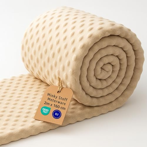 Minky Stoff Meterware 2 M x 160 cm Plüsch Polyester – Nähstoff samtig weich für Decken Tagesdecken Kuscheltiere Accessoires Babyhaut geeignet mit Oeko Tex Hellbeige