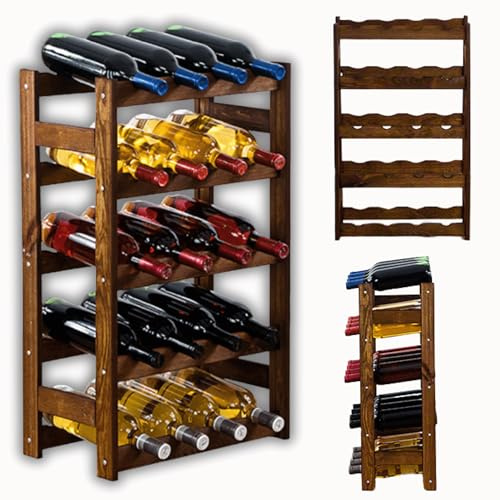 MODO24 Flaschenregal, Weinregal Holz für 20 Flaschen, Weinschrank, Weinständer, Getränkeregal, Weinflaschenhalter, Flaschen Organizer, Flaschenständer, Abmessungen 70x43x25 cm, Farbe: Braun