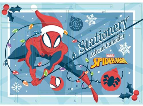 SPIDERMAN ADVENT CALENDAR STATIONERY SET 2026 Advent Calendar Stationery Set, Official Licensed 24-Day Christmas Countdown with Daily Surprise Gifts, Fun Collectible Holiday Stationery for Kids