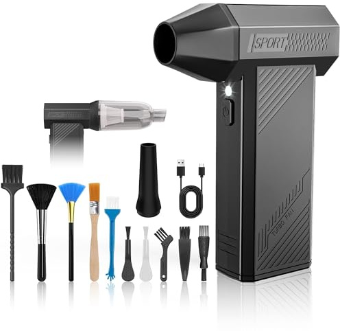 MJY 180000Rpm 2 in 1 Electric air Duster, 7600mAh Battery, 4-Speed Adjustable Compressed air Duster with LED Lantern for PC Cleaning Set, mini car Vacuum Cleaner