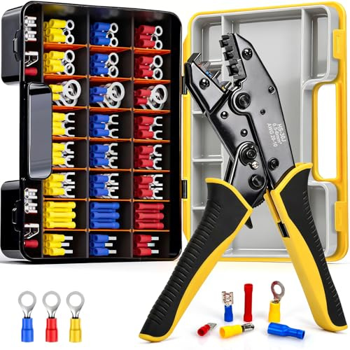 Kit di utensili a Crimpare, 425PCS Pinza Crimpatrice Capicorda, 0.5-6 mm²（AWG20-10） Pinza Crimpatrice, mit Ratschenfunktion