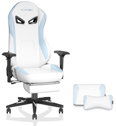 kozamas Sedia da gaming in pelle di colore bianco/blu | con poggiapiedi e poggiatesta | Sedia da ufficio ergonomica regolabile in altezza per adulti