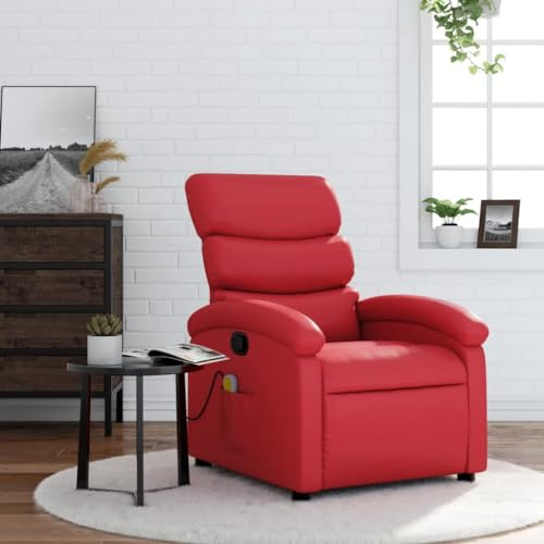 QUAHEAS Fauteuil de massage en cuir synthétique rouge avec fonction allongée manuelle, vibration à 6 points, fauteuil TV confortable pour salon et chambre à coucher, capacité de charge maximale de 110