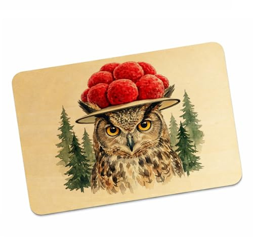 speecheese Uhu mit Bollenhut Postkarte aus Holz Schwarzwald Motiv Einzigartige Echtholz-Postkarte mit lustigem Schwarzwald-Vogel
