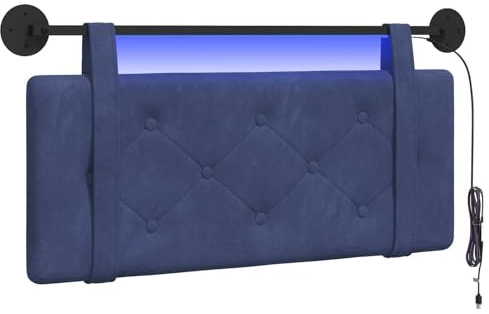 vidaXL Hängendes Kopfteil Mit LED Licht Polizeiblau Samt, Bettkopfteil, Rechteckig aus Samt, Wandmontage, Bequeme Polsterung, Knopfheftung, Platzsparend Décor