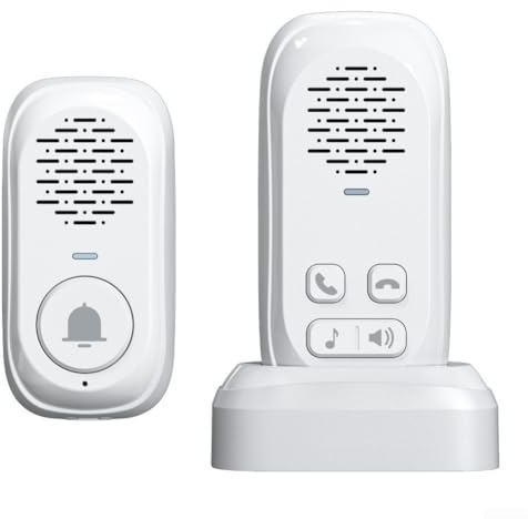 Honseadek Citofono senza fili a lungo raggio, sistema di comunicazione vocale bidirezionale, impermeabile, kit di sicurezza domestica per anziani e bambini, alimentato a batteria, senza fili (bianco)
