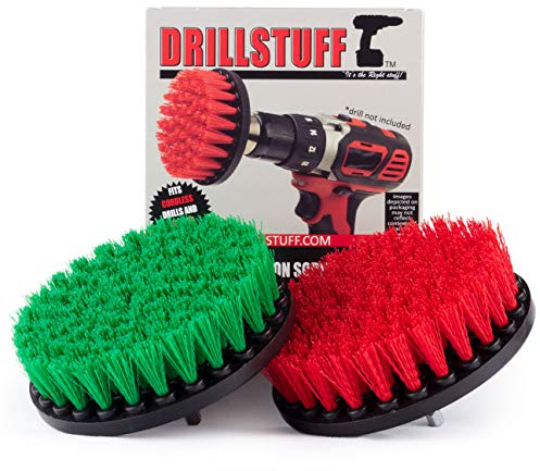 Cleaning Supplies - Drill Brush - 5-inch Medium and Stiff Bristle Brush Set - Clean and Scrub - Cast Iron Skillet - Outdoor Rug - Deck Brush - Mold, Mildew, and Moss - Rust, Calcium, Hard Water Stains