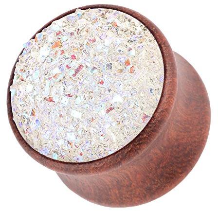 Piercingfaktor Ohr Plug Flesh Tunnel Piercing Ohrpiercing Holz Organic Braun mit Kristall Glitter 14mm Weiß