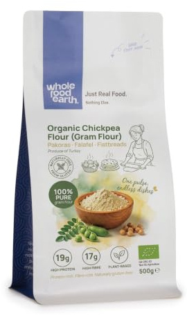 Wholefood Earth Organic Chickpea Flour (Gram Flour) – 500g | Vegan | GMO Free | High Fibre | Certified Organic