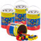 Playtastic Spielbaustein: 4er-Set Holzbausteine, Aufbewahrungseimer, 100 St., 4 Farben, 6 Formen (Spielzeugstein, Baustein-Set)