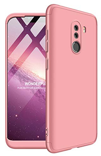 ZSCHAO Funda para Xiaomi Pocophone F1 360 Grados Slim Fina Antigolpes +Cristal Templado Carcasa Funda Compatible con Xiaomi Pocophone F1 Dura rigida Libro Ultrafina Completa Mate Case Cover Oro Rosa
