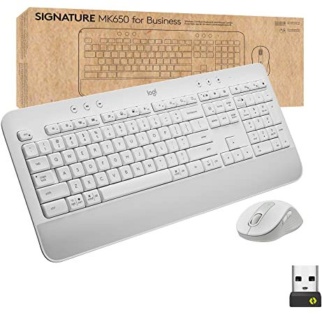 Logitech Signature MK650 Combo for Business, Wireless Mouse and Keyboard, Logi Bolt, Bluetooth, SmartWheel, Globally Certified, Windows/Mac/Chrome/Linux - White