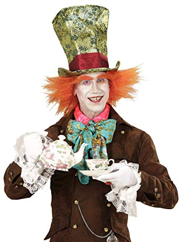 Amakando Zylinderhut des verrückten Hutmachers mit Perücke/Grün-Orange/Märchenhaftes Kostüm-Zubehör Alice im Wunderland/Wie geschaffen zu Mottoparty & Karneval