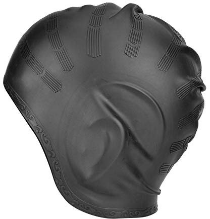 Gorro de baño de Silicona para Piscina, cómodo para el Pelo Largo, con Tapa Protectora de Oreja(Negro)