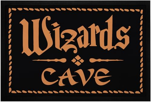 MoonWorks® Fußmatte mit Schriftzug Wizards Cave Spruch Türmatte für Fantasyfans und Zauberlehrlinge Schwarz 60x40cm