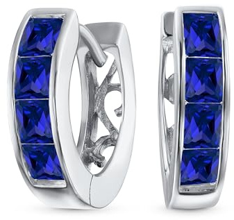 Winzige Kleine Quadratische Prinzessinnenschliff Simulierten Blauen Saphir CZ Kanal Eingestellt K-Pop Huggie Hoop Ohrringe Für Frauen Männer Cubic Zirconia .925 Sterlingsilber