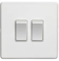 2 Gang 10Amp 2Way Switch Flat Concealed White Plate White Rockers