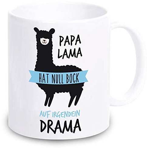 weiße TASSE -Papa Lama hat null Bock auf irgendein Drama- Geschenkidee für ihn KAFFEEBECHER mit lustigem Spruch Vatertag Geschenk für den Vater (Papa)