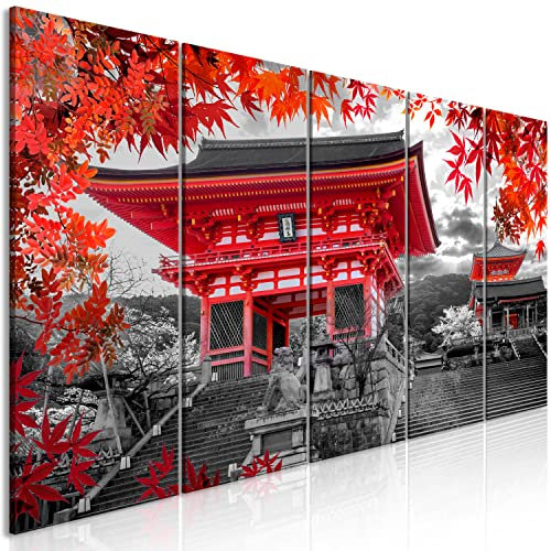 murando Acrylglasbild Japan 100x40 cm 5 Teilig Wandbild auf Acryl Glasbilder Kunstdruck Moderne Acrylglas Platte Wanddekoration Geschenke Heimdekoration Glasbild - Baum Natur rot grau