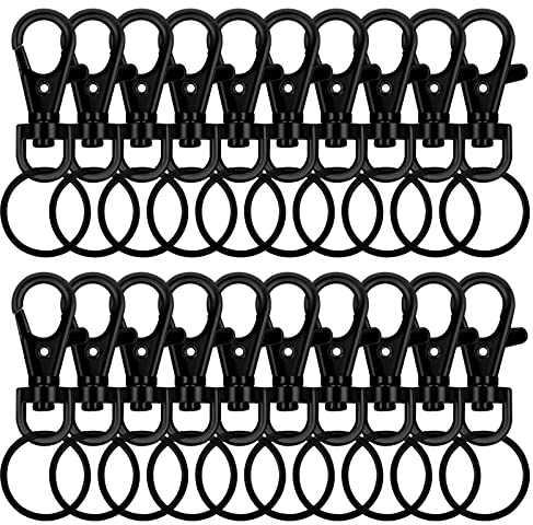 Vesaneae 20 Pz Gancio Girevole Portachiavi, Portachiavi con Moschettoni, 25mm Anelli Portachiavi Moschettone, Moschettone Girevole Piccolo, Ganci Portachiavi Fai da Te (Nero)