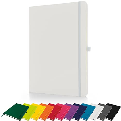 Savvy Bee Premium A4 Notizbuch Neu Gelintetes Hardcover-Tagebuch mit Stiftschlaufe, elastischem Verschluss und Lesebändchen Notizblock Notizbuch Notizen Pad (Weiß)