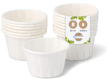 BIOZOYG Gobelet en papier 60 ml blanc I Récipient durable pour sauces et dips I Gobelet blanc en papier ciré I Biodégradable & sans plastique I En matériaux recyclés I 5000 pièces