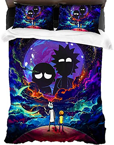 ANSSON Rick and Morty Bettwäsche-Sets,Rick Mikrofaser 1 Bettbezüge und 2 Kissenbezug,Kinder Schlafzimmer dekorative Bettwäsche (Single 135x200, Rick1)