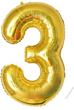 Geburtstag zahlen luftballon 3 jahre | Folienballon 3 XXL Gold-Riesen Folienballon in 40 - 101cm Geburtstagsdeko - Ballon Zahl Deko zum Geburtstag - fliegt mit Helium