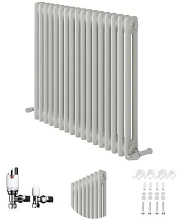 2 Column Horizontal Matt White Radiator with Angled Thermostatic Valve 600x785mm…