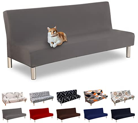 Lydevo Sofabezug ohne Armlehnen 3 Sitzer Sofabettüberzug Stretch Armlehne Sofabettüberzug Sofabezug Armlos Clic Clac Elastisch Couchbezug Futon für Klappcouch ohne Armlehnen,Grau