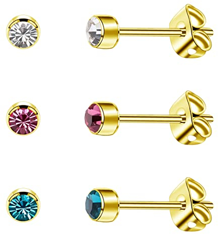 Artskin Damen Ohrstecker Titan Mädchen Ohrringe Hypoallergen Kristall Herren Ohrringe 4 mm gold Frauen Geburtstags geschenke (5mm, Gold(001+AB+202))