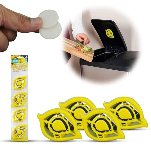 4-Pieces Lemon Kitchen Bin Fresheners, Dust Bin Deodorisers Air Fresheners for Home, Helps to keep Your Bins Smelling Fresh, Also Useable for Food Waste Bin, Shaped like a Leaf
