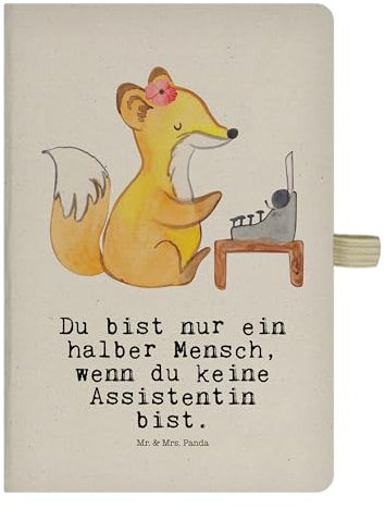 Mr. & Mrs. Panda DIN A5 Baumwoll Notizbuch Assistentin Herz - Geschenk, Ausbildung, Tagebuch, Adressbuch, Notizblock, Journal, Danke, Schreibheft,