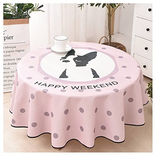 EHOMERY Tischdecken Häkeln Bücher Tischtuch Uni Punkte Und Hund Wachstischdecke Kinder Table Cloth Dinner Pink Lila Tischschutz Dekoration Round-140Cm
